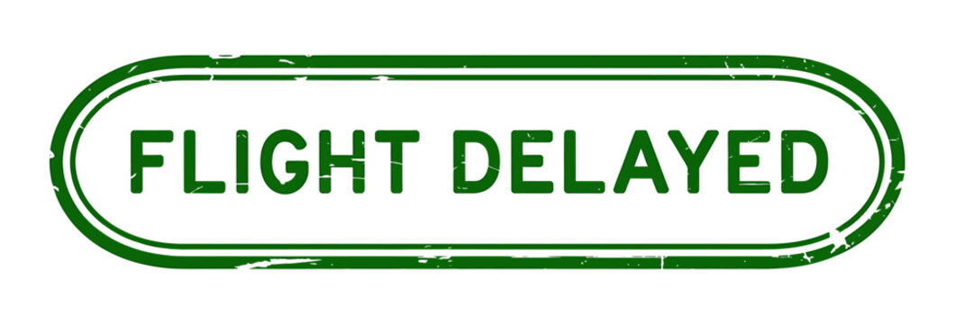 Green flight delayed stamp with rounded rectangle border