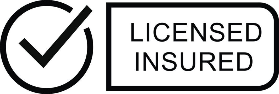 Licensed insured sign with checkmark symbol for guarantee and verification in business and service industries  indicating trust and security