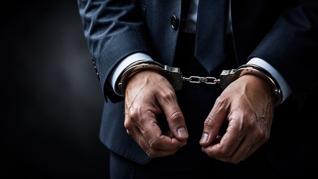 Corporate crime arrest urban city photo dark studio close-up legal consequences of business misconduct