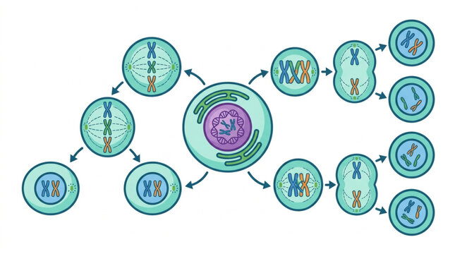 Illustration of Mitosis Cell Division Process Scientific Diagram.