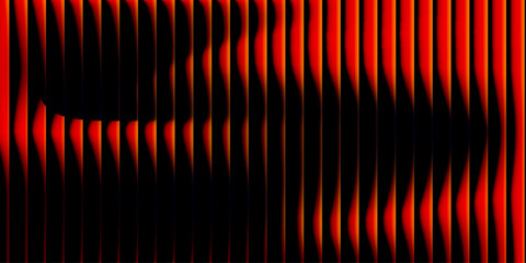 Abstract visual representation of a dark silhouette figure against a backdrop of vertically striped orange and red light, creating a striking and dynamic graphic element © Sanatçi