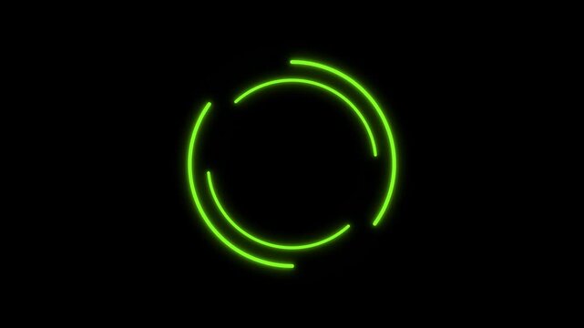 Glowing neon green circular loading animation featuring rotating segments for modern digital user interface design video motion graphics clip