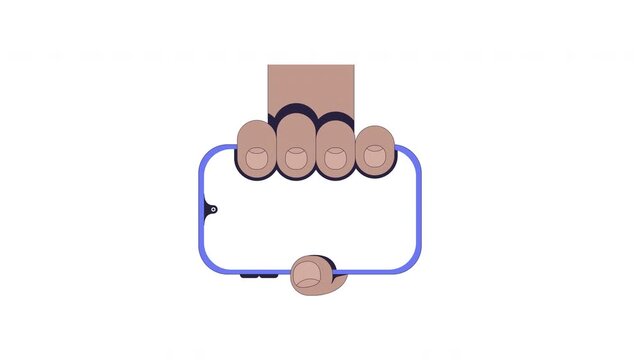 Black hand showing phone blank horizontal screen user interaction animation. Digital display mockup. Animated mobile UI UX explainer. Smartphone guidance 4K video. Tutorial 2D motion graphic