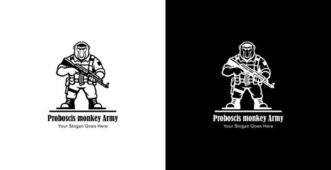 The logo design is a proboscis monkey soldier holding an AKM weapon © Yohanes