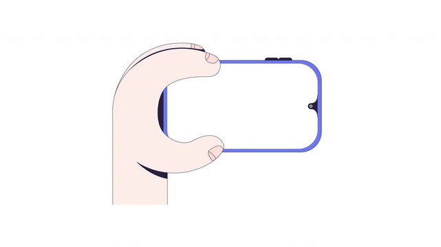 Closeup hand gripping empty phone in landscape mode user interaction animation. Digital usability. Animated mobile UI UX explainer. Smartphone guidance 4K video. Tutorial 2D motion graphic