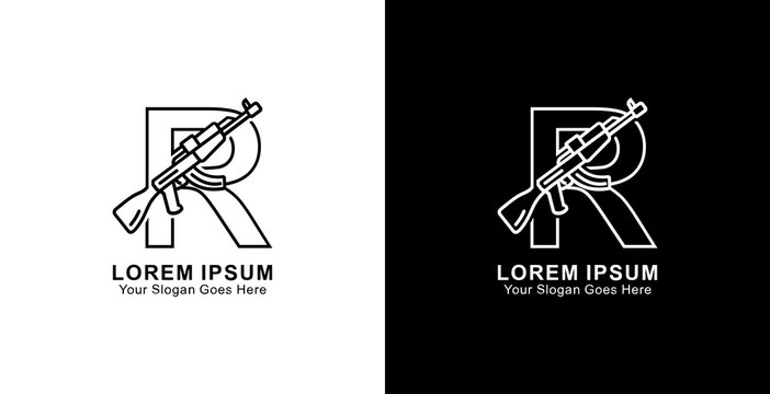 The logo design is in the shape of the letter R combined with the AKM weapon