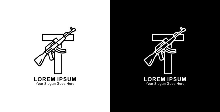 T-shaped logo design combined with AKM weapon