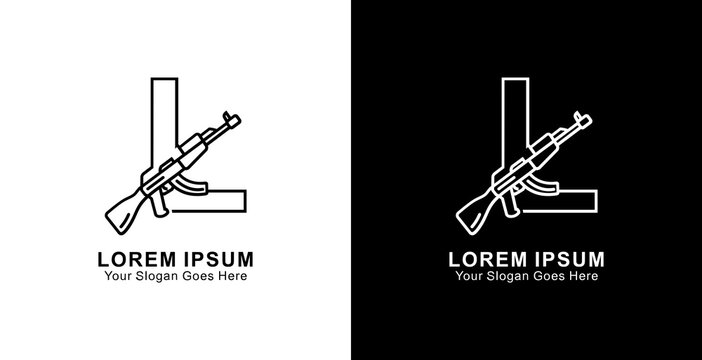 L-shaped logo design combined with AKM weapon