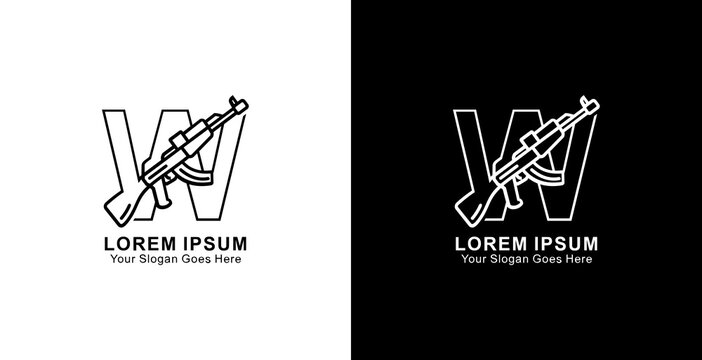 W-shaped logo design combined with AKM weapons