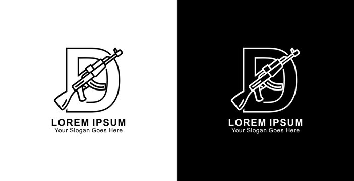 The logo design is in the shape of the letter D combined with the AKM weapon