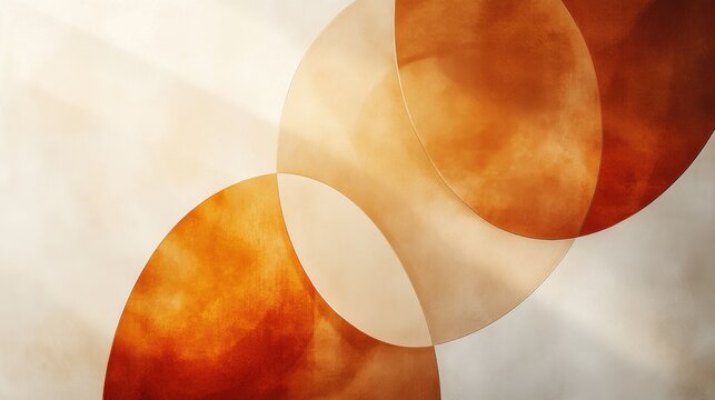 Geometric abstraction shows overlapping ovals in beige and orange against a soft cream background for a minimalist design with negative space
