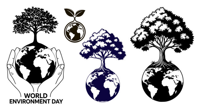 World environment day concept trees growing from globe hands holding earth