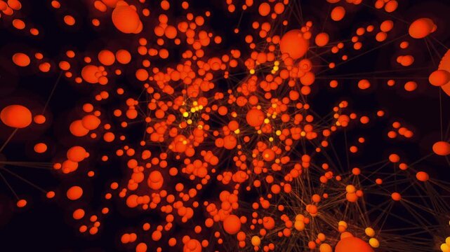 Abstract generative node network - seamless 4K loop. Glowing sphere nodes fire and connect in waves. AI, neural, synapse visualization for technology video.