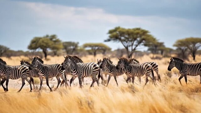 Herd of Zebras Gathering on the African Savannah