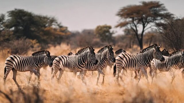 Herd of Zebras Gathering on the African Savannah