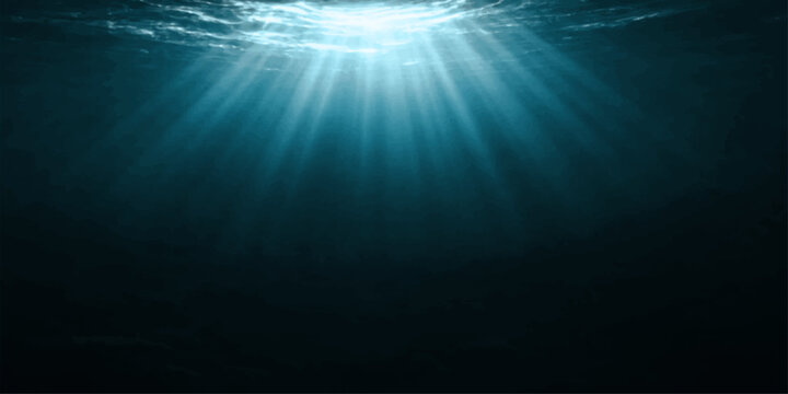 Underwater world loop with sun rays shining through deep blue ocean waves and underwater background design