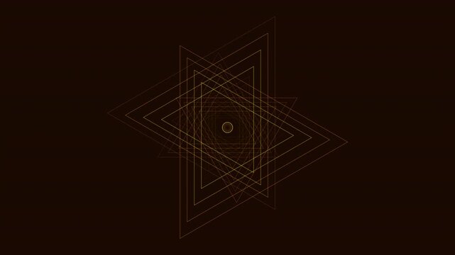 Sacred geometry mandala - seamless 4K loop. Radial symmetry with glowing 3-pass strokes on dark chakra-tinted background. For meditation, yoga, sound bath, frequency healing.