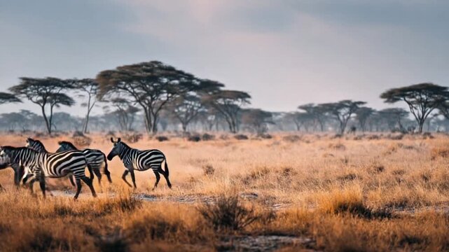 Herd of Zebras Gathering on the African Savannah