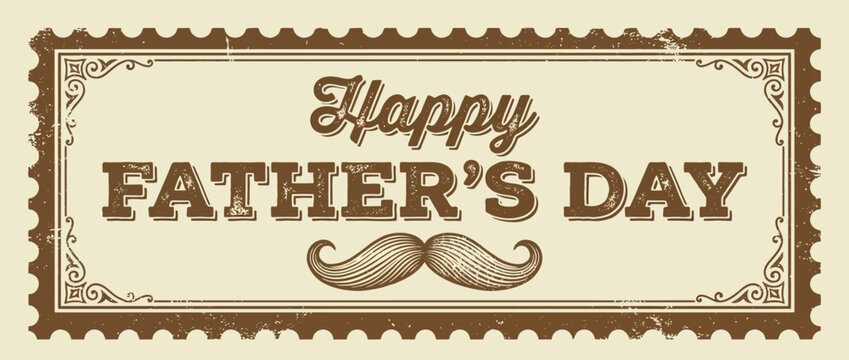 Happy Father's Day Bold Calligraphy Script Greeting with Mustache for Holiday Card Social Media Poster Gift Tag and Seasonal Celebration Design