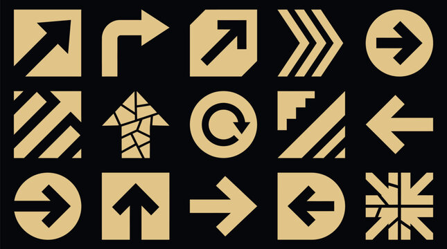 Geometric Arrow Icon Set with Directional Navigation Symbols for UI Design Branding and Digital Interface Applications