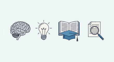 Fototapeta premium Education, Learning, Brainstorming, Graduation, Research Icons Set
