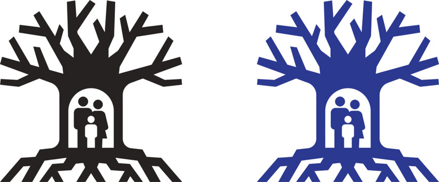 Silhouette of family inside tree symbolizing unity and growth