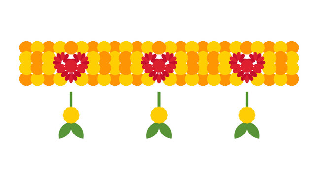 Bright orange and yellow bunting garland with hanging tassels and red heart motifs for festive decor.
