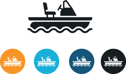 Motorboat icon set representing watercraft speed boat pontoon boat or powerboat for lake fishing and marine recreation vector illustration © Arif Ahmed
