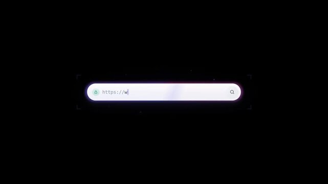 Animated browser search bar with URL address being typed and gradient loading indicator on dark background