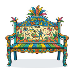 Obraz premium Colorful Brazilian Carnival Bench with Festive Decorations