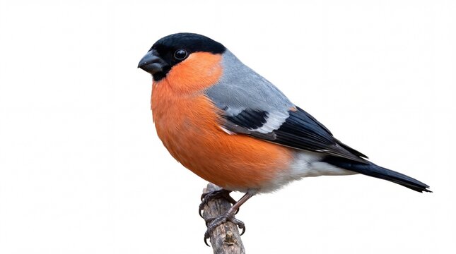 Male bullfinch bird perched on a small branch