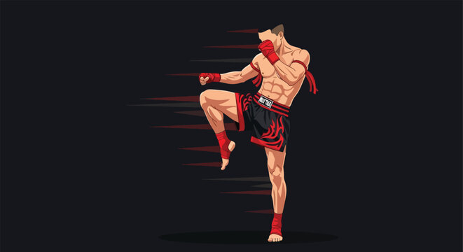 Dynamic Muay Thai Fighter in Action with Motion Blur 2.