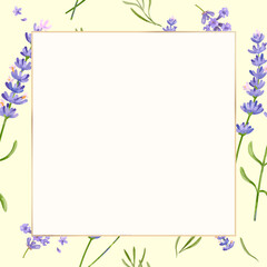 Obraz premium Floral frame with lavender flowers on a light background, blank center.