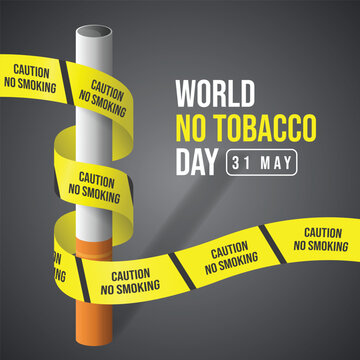 World no tobacco day - Caution no smoking barricade tape roll cross cigarette vector design