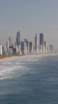 Scenic Seascape In Broadbeach, Gold Coast, Queensland, Australia - Drone, Vertical Shot
