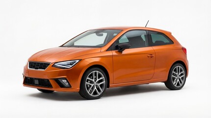 Naklejka premium Modern orange hatchback car on the road