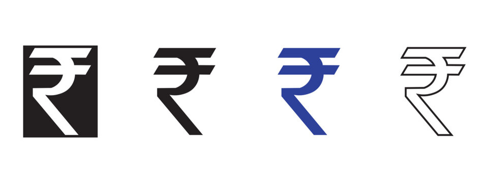 Indian rupee currency sign icons in various styles with currency, business