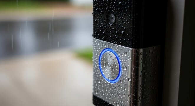 Smart Doorbell in the Rain - Modern Home Security.