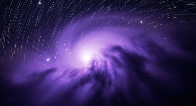 Vibrant Purple Galaxy Spiral in Space.