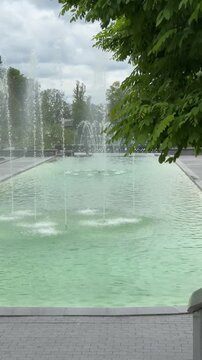 Beautiful landscaping by the fountain in the park