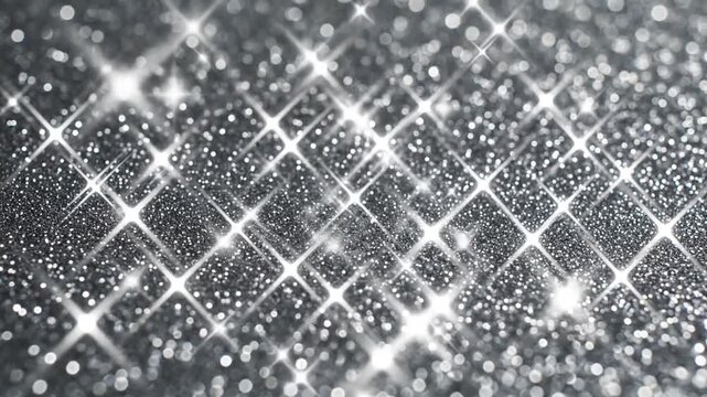 A shimmering silver background with bright sparkling star light effects