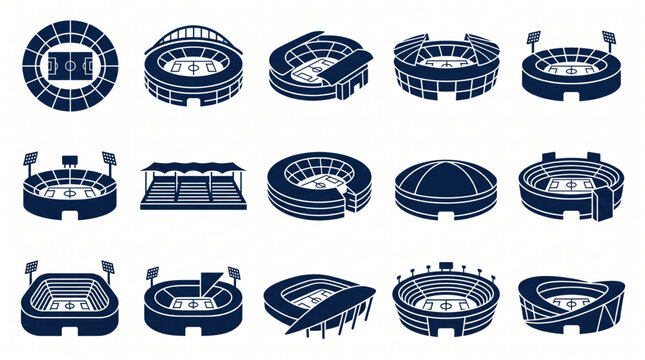 Football stadium icon pack isolated on white background, sports arena vector illustration