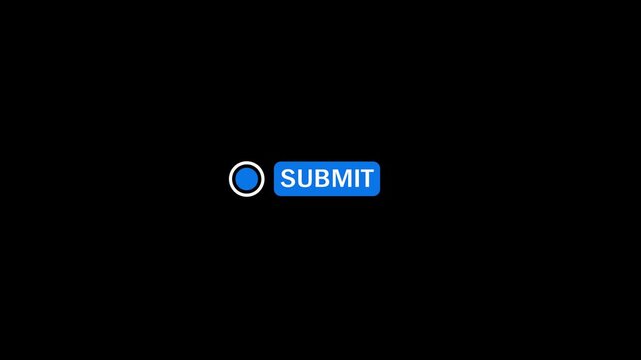 Selects and submit button click animation with mouse cursor on black background. Button click or press submit button icon clean UI press action. Submit button click mouse motion graphics