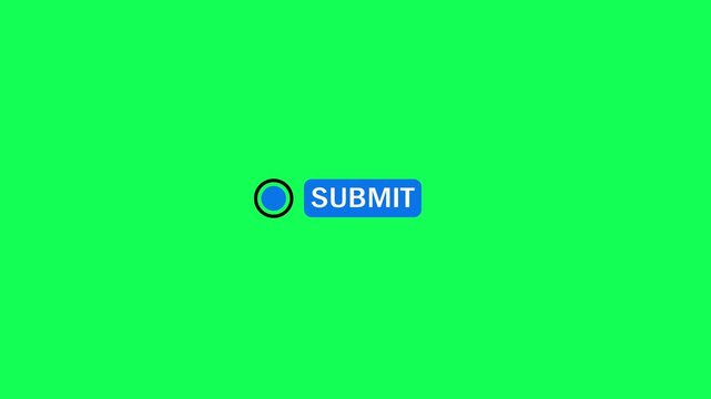 Selects and submit button click animation with mouse cursor on green background. Button click or press submit button icon clean UI press action. Submit button click mouse motion graphics