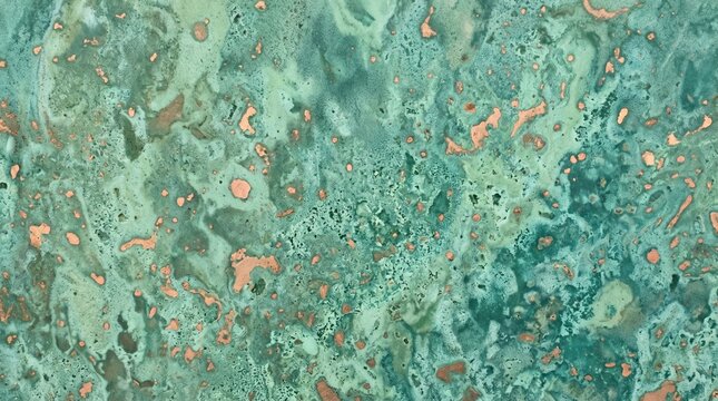 Green and turquoise marble texture with copper metallic flecks