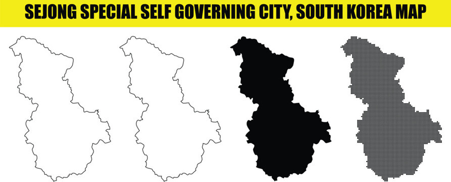 Sejong special self governing city south korea map silhouette vector icons collection for modern web design needs.