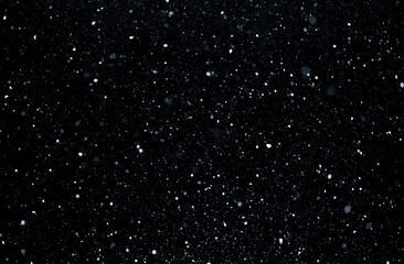 Fototapeta premium Snowfall winter overlay with drifting particles. Snowflakes floating on transparent background. Realistic snowstorm effect with motion. Snow texture overlay with cold atmosphere. Snow particles scene.