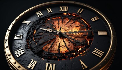 Obraz premium Burned Ancient Clock Symbolizing Lost Time
