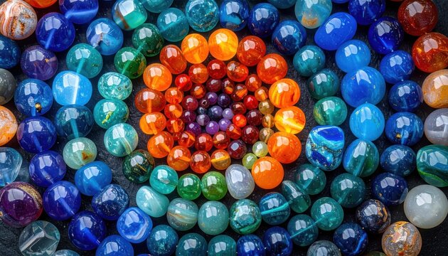 Vibrant Colorful Glass Beads Arranged in a Circular Pattern.