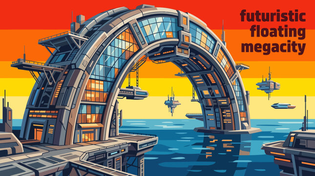 futuristic future world landscape vector illustration floating megacity environment technology urban climate transformation skyline science civilization